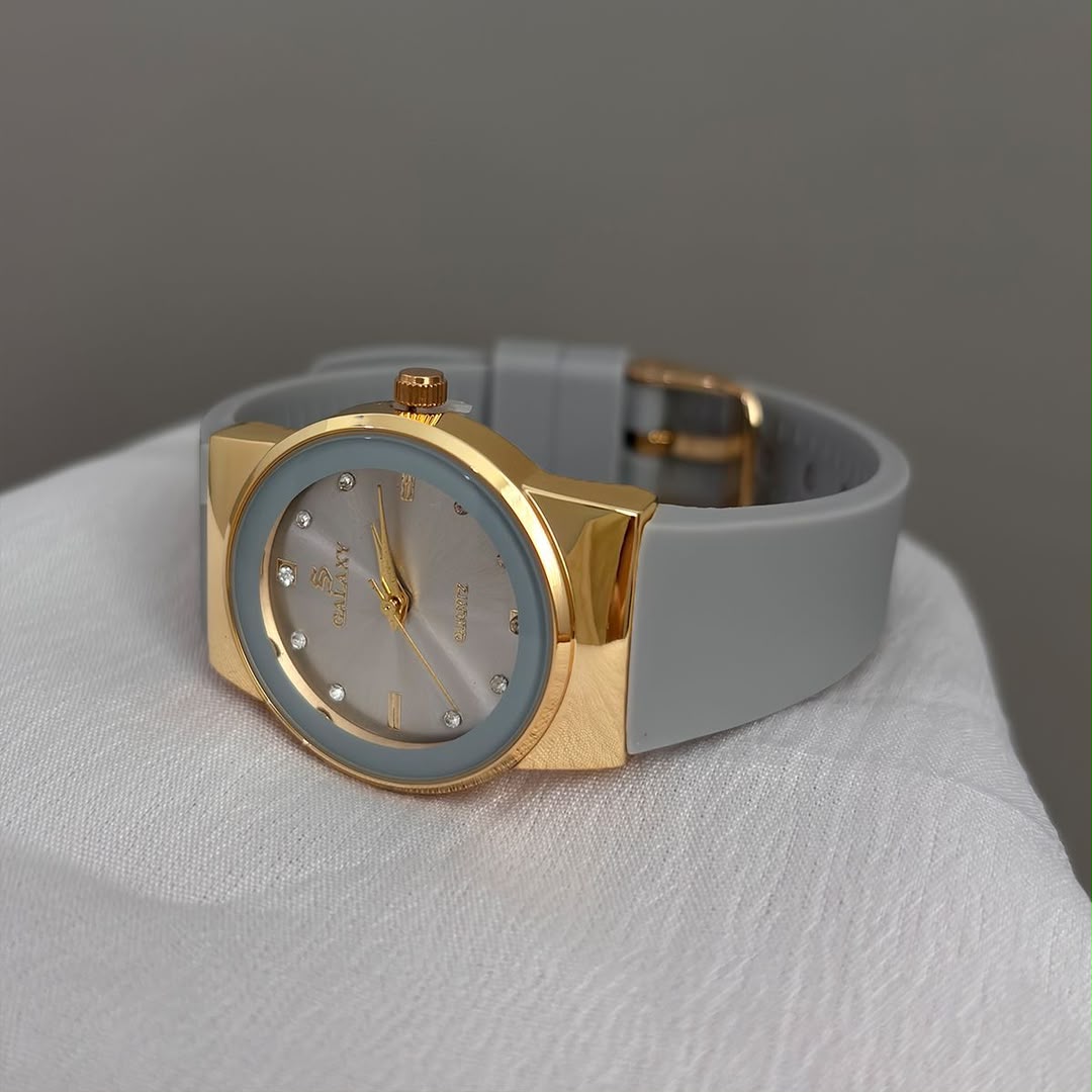 Montre Galaxy bracelet gris, cadran nacré serti de strass
